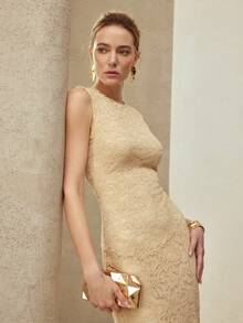 MOTF PREMIUM Đầm ren không tay dáng đuôi cá thanh lịch, thích hợp mặc hàng ngày và hẹn hò, mùa xuân/hè. - Màu Khaki - Xem 5