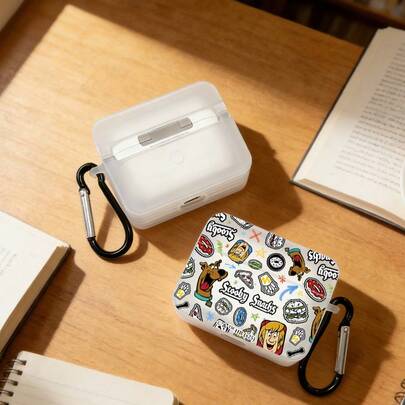 SCOOBY-DOO X SHEIN 史酷比神秘狗复古卡通喷砂透明方形防震耳机盒（赠送登山扣），神秘机器图案配件，适用于无线耳机 1/2/Pro/Pro 3，快速发货