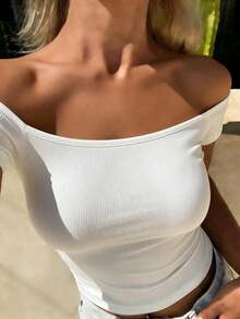 DAZY Women's Square Neck Fitted Short Camisole Tank Top, Casual Street Style Undershirt For Summer - White - View 3