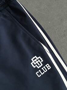 Quần nỉ dáng rộng SUMWON Club Logo màu xanh navy với sọc trắng bên hông, eo có dây rút, ống quần bo chun, kiểu dáng thường ngày, đơn giản. - Xanh đậm - Xem 5