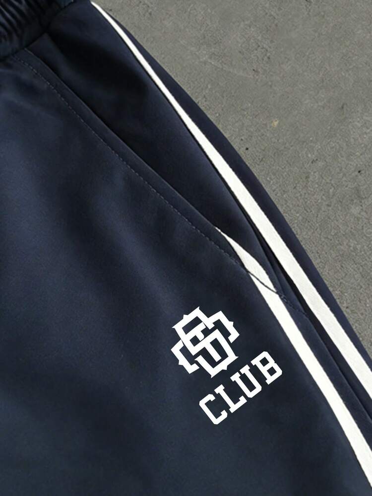 Navy Sweatpants With White Side Stripes