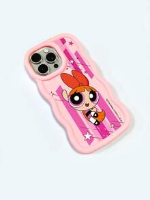 THE POWERPUFF GIRLS X SHEIN 飞天小女警花花粉色波浪纹硅胶手机壳，镜头保护防震，可爱动漫日常礼物配件，兼容iPhone和Galaxy手机，兼容iPhone 16/iPhone 17/iPhone 17 Pro Max/iPhone 12 Pro，兼容iPhone 17 Pro，Galaxy S25 Ultra，可爱手机壳，Galaxy S24 Ultra，快速发货 - 粉色 - 查看 4