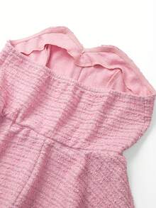 GlowEve Women's Pink Tweed Metal Button Waist Ruffle Hem Sexy Commuter Elegant Youthful Spring/Summer Top - Pink - View 6