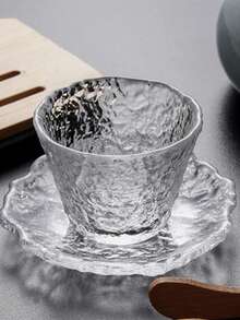 1 High-End Glass Tea Tasting Cup And Saucer, Japanese Bamboo Hat Cup, Tea Cup, Kung Fu Tea Cup, Personal Tea Cup, Master Cup, Transparent Frosted Mist Cup And Saucer - Multicolor - View 7