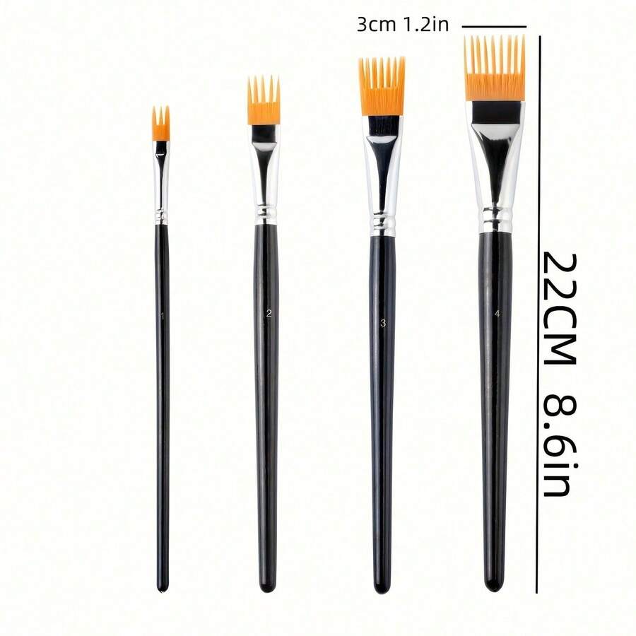 1/4支装丙烯颜料画笔，学生画笔，扁平尼龙毛画笔，工艺画笔，小型油画画笔，水彩画笔，美术用品，散装，适合学生和成人使用