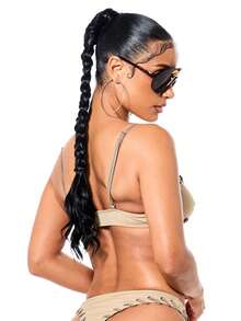 SUMWON WOMEN Women's Halter Neck Bikini Set With Lace Up Detail For Summer Beach Vacation Swimming Pool Party - Khaki - View 2