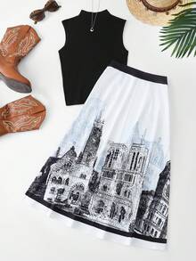 GlowEve New Arrival Spring/Summer Casual Elegant Vacation Beach Party Urban Style Women Sleeveless Mock Neck 2 Pieces Set - Multicolor - View 2