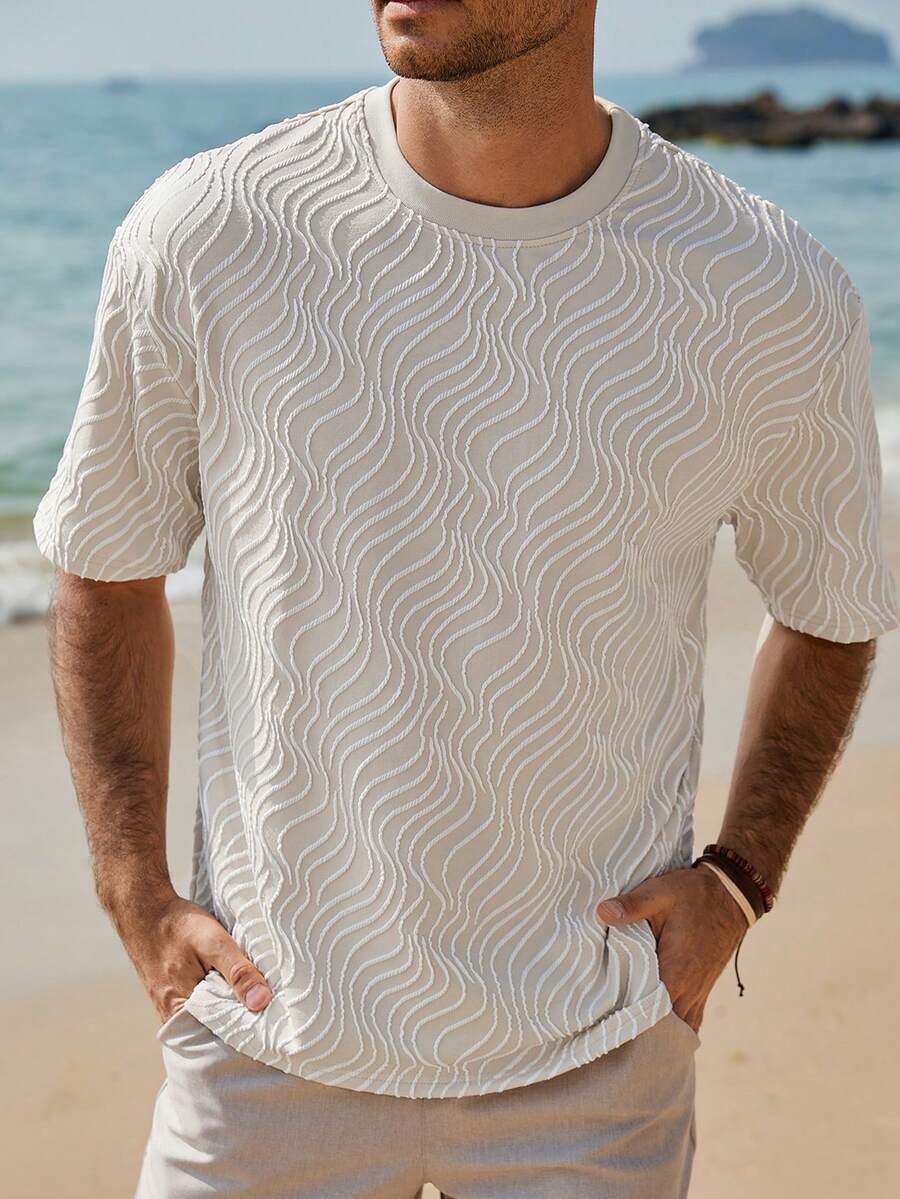 VENTUSAIL 男士休闲宽松圆领短袖T恤，百搭夏季沙滩T恤，白色/米色可选，适合各种场合，如日常休闲、周末旅行、户外活动、探险旅行、轻松的工作环境或半正式场合，也可作为男友/丈夫礼物、周年纪念/生日礼物、派对、夏季假期、婚礼以及春夏季节的礼物。 - 杏色 - 查看 1