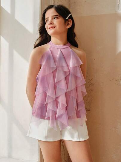  Áo hai dây cổ yếm buộc dây nhuộm màu xếp nếp Anewsta Girls, hàng mới về mùa Xuân/Hè.