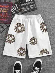 Manfinity Dauomo Shorts masculinos versáteis com estampa floral de leopardo, cintura elástica e cordão ajustável. - Multicolorido - Ver 4