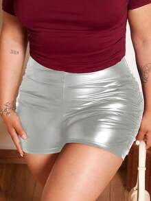 Lupita Cardoza 素色褶邊PU皮革短褲 - 銀色 - 查看 5
