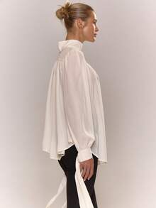 MUSERA Funnel Neck Drapey Woven Blouse Winter Autumn Cosy Cute Casual Night Out Date Night New Year Party - Cream - View 4