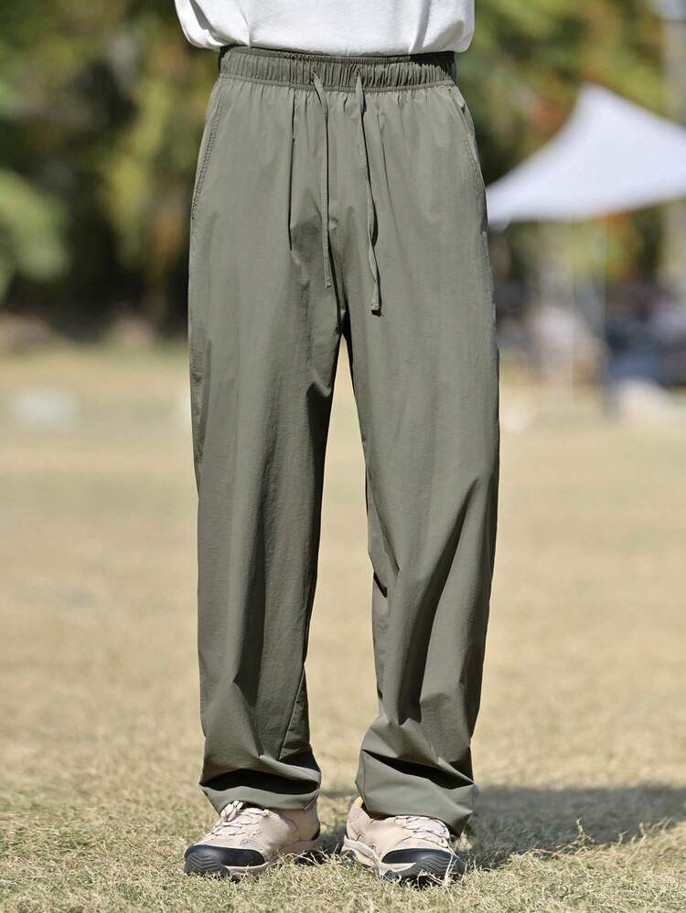 Men's Solid Color Slim Fit Pants, Suitable For Commuting