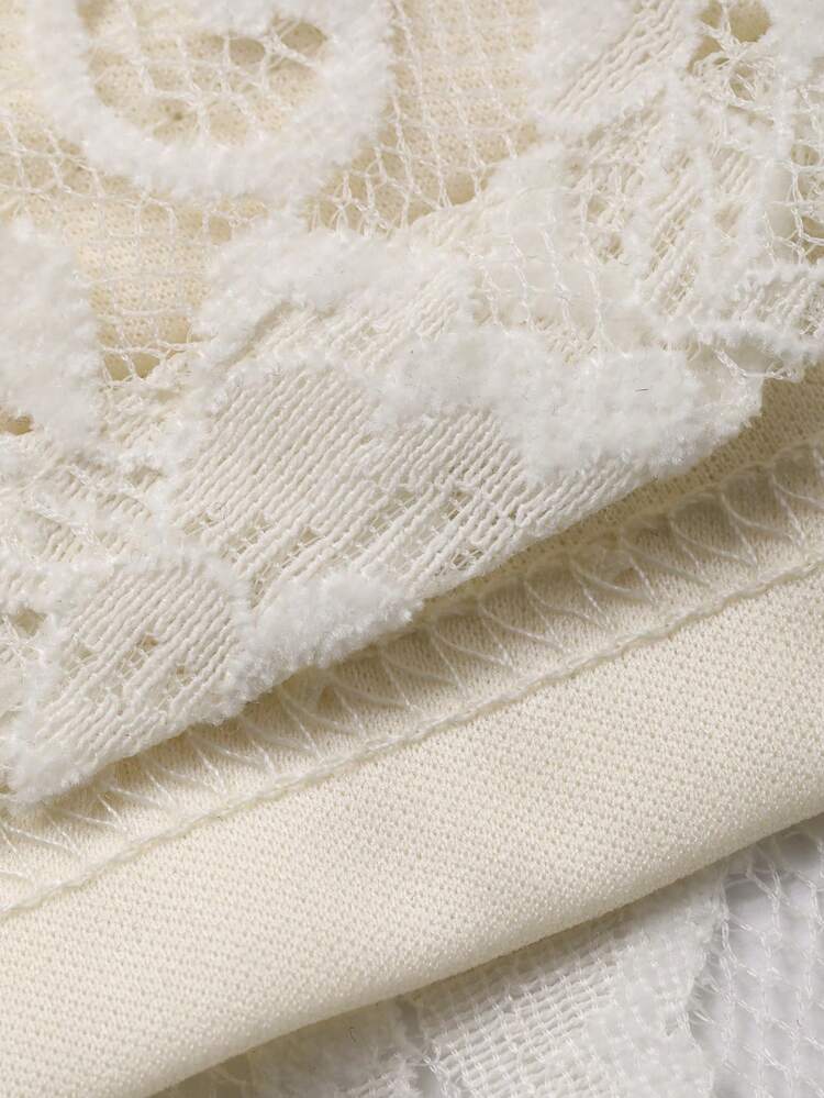 White Lace Waist Flare Midi Dress For Women