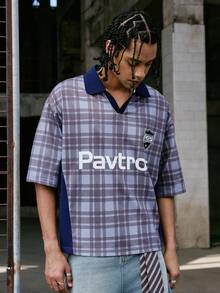 PAVTROS Men's Comfortable Fashion Plaid Print Polo Shirt - Royal Blue - View 4