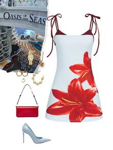 SHEIN LUNE 花卉撞色性感紧身迷你吊带裙，夏季海滩度假 - 彩色 - 查看 2