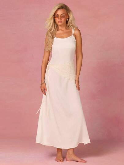 Athîral Women's Casual Sleeveless Off-Shoulder Long Dress, White, Spring/Summer