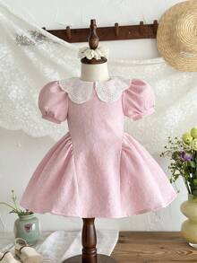 LMoss Kids 女婴褶皱领花瓣袖可爱连衣裙 - 彩色 - 查看 2