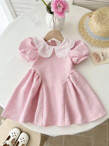 LMoss Kids 女婴褶皱领花瓣袖可爱连衣裙 - 彩色 - 查看 6
