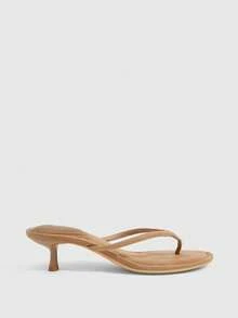 CUCCOO SZL 女士新款低跟圆头捏脚优雅甜美浪漫真皮高跟凉鞋 - 杏色絨布 - 查看 2