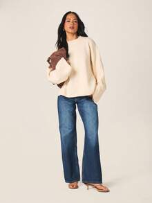 MISSGUIDED Women's Oversized Crew Neck Long Sleeve Fuzzy Knit Sweater Cozy Winter Fall Casual Pullover - Light Yellow - View 4