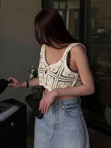 DAZY Women's Sexy Hollow-Out Cropped Top, Beach/Vacation Style - Beige - View 4