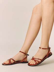 Styleloop Ladies Buckle, Decoration, Flat Sandals, Holiday Atmosphere, Summer Wear, Travel Essentials - Brown - View 5