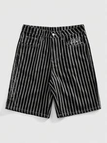 Quần short denim nam mùa hè, kiểu dáng thường ngày, kẻ sọc, túi xéo. - màu đen - Xem 1