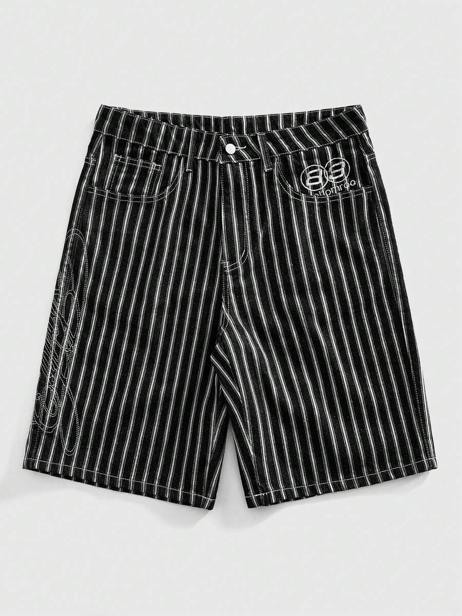 Quần short denim nam mùa hè, kiểu dáng thường ngày, kẻ sọc, túi xéo. - màu đen - Xem 1