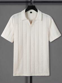 Manfinity Homme 男士短袖纹理面料 Polo 衫，适合休闲、户外和派对穿着，夏季男士必备纹理衬衫 - 白色 - 查看 5