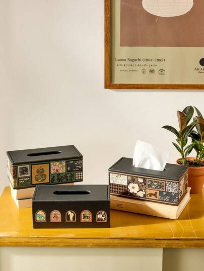 Cirelle Wooden Tissue Box & Remote Holder - Large Capacity Multi-Functional Organizer With Vintage Accents, Retro Style For Living Room & Office