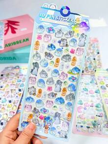 POKOJA LAND 悠悠家族水晶贴纸4款 - 3D可爱动物和小幽灵贴纸，适合儿童奖励和日常装饰 - 彩色 - 查看 7