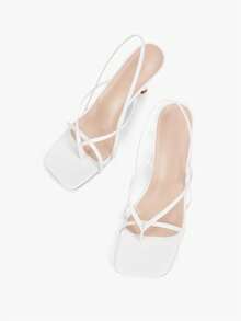 女士蛇皮壓花夾腳細跟時尚白色T字帶涼鞋 - 白色 - 查看 11