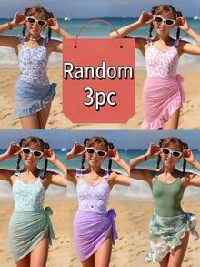 SHEIN Mädchen Badeanzug Mystery Box (geeignet für 8-12 Jahre), enthält 3 zufällige Stilprodukte, 5 Stile zur Auswahl - modisch, lässig, elegant, geeignet für Schwimmen, Sommerurlaub, Strand, Pool, Feierlichkeiten - Verschiedenfarbig - Übersicht 1