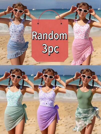 女童泳衣盲盒（适合8-12岁），内含3件随机款式泳衣，5种风格可选——时尚、休闲、优雅，适合游泳、暑假、海滩、泳池、节日派对等场合。