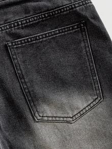 ROMWE MEN Men's Casual Everyday Denim Shorts With Pockets And Button Letter Graphic - Black - View 7