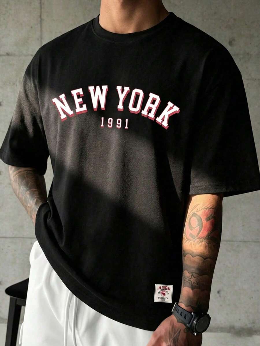 Manfinity LEGND Men's White Crew Neck Short Sleeve T-Shirt, Italian Element Print, Jersey Style - Black - View 1