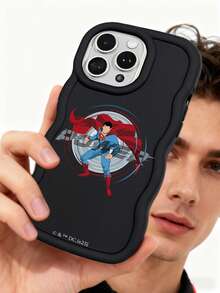 SUPERMAN X SHEIN 超人哑光磨砂黑波浪纹硅胶手机壳，镜头保护防震套，DC漫画英雄日常礼物配件，兼容iPhone和Galaxy手机，兼容iPhone 16/iPhone 17/iPhone 17 Pro Max/iPhone 12 Pro，兼容iPhone 17 Pro手机壳，手机配件，Galaxy S25 Ultra手机壳，可爱手机壳，Galaxy S24 Ultra手机壳，快速发货 - 黑色 - 查看 3