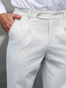 Manfinity Bizformal Pantalones casuales rectos de bolsillo color albaricoque para hombre - Albaricoque - Ver 3