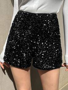 DAZY Women's Sequin Versatile Casual Shorts - Black - View 4