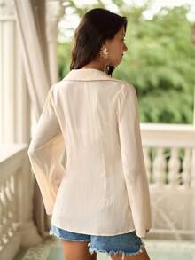 Swim Chiccia Women's Solid Color Casual Versatile Daily Wear Long Sleeve Kimono Top - Beige - View 2