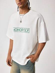 MONOPOLY X SHEIN Men's Round Neck Letter Print Casual Versatile Daily Wear Short Sleeve T-Shirt - White - View 5