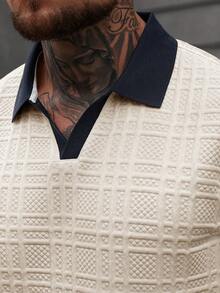 Manfinity CasualCool Men's Casual Textured Trim Short Sleeve Polo Shirt, Summer - Khaki - View 5