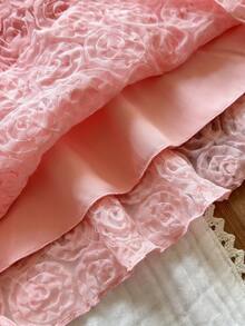 Vintaside Kids Girls Sleeveless Solid Color Elegant Ruffle Collar Summer Dress - Pink - View 6