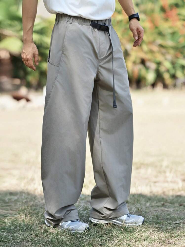 Men's Long Pants With Gray Belt Design, Suitable For Outdoor Spring