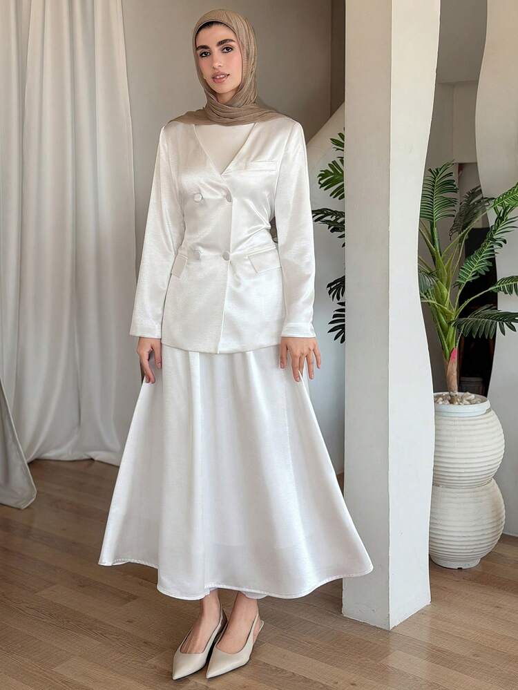 Spring & Summer Blue Two Pieces Satin Formal Dress, Elegant Fit & Flare Silhouette, Suitable For Valentine's Day, Wedding, Party, Cocktail Events