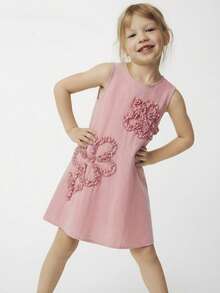Maija Kids 一件女童休闲优雅刺绣宽松无袖连衣裙，适合日常穿着、返校、郊游、聚会、节日、派对、春夏季节穿着。 - 粉色 - 查看 1
