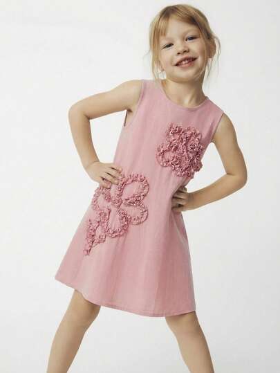 Maija Kids 一件女童休闲优雅刺绣宽松无袖连衣裙，适合日常穿着、返校、郊游、聚会、节日、派对、春夏季节穿着。