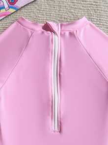 Traje de baño de niña bebé con estampado de unicornio, que incluye camiseta de manga larga tipo rash guard y leggings - Multicolor - Ver 4