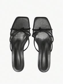 女士高跟凉鞋，款式多样，包括粗跟、方跟、杯跟和拖鞋跟，黑色套脚凉鞋，带趾环和绑带，猫跟 - 黑色 - 查看 12